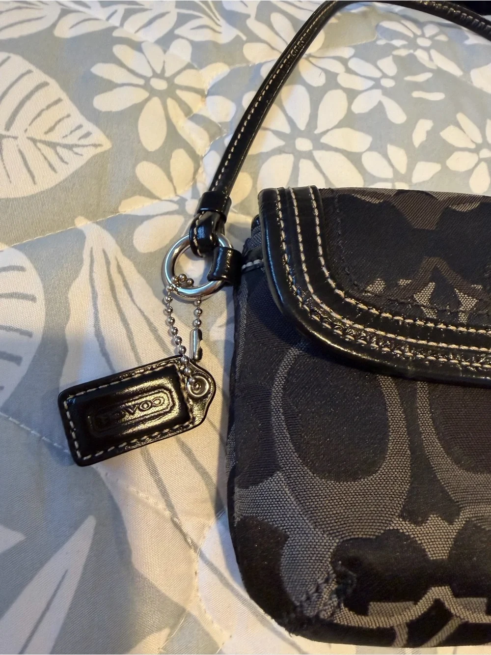 Coach Black Signature Turnlock Wristlet with Leather Trim